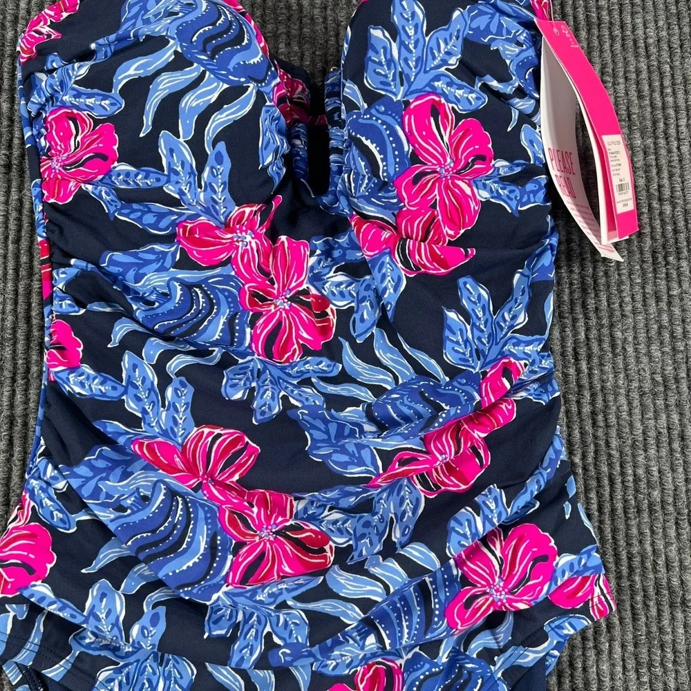 Lilly Pulitzer Farlee One‎ Piece Swim Suit Low Tide Navy Blue Floral Size 2 New